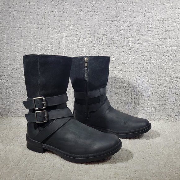 UGG Lorna Women's Size US 6 Black Suede Leather Ankle Biker Moto Boots 1095155 - Picture 6 of 11